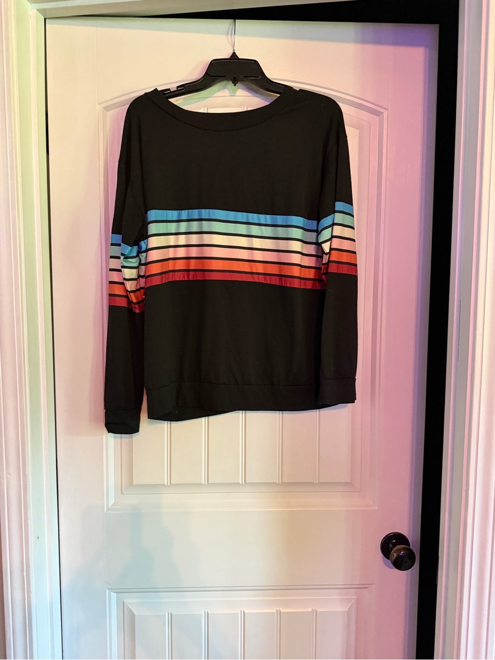 Long sleeve black shirt with Multicolor Horizontal Stripes